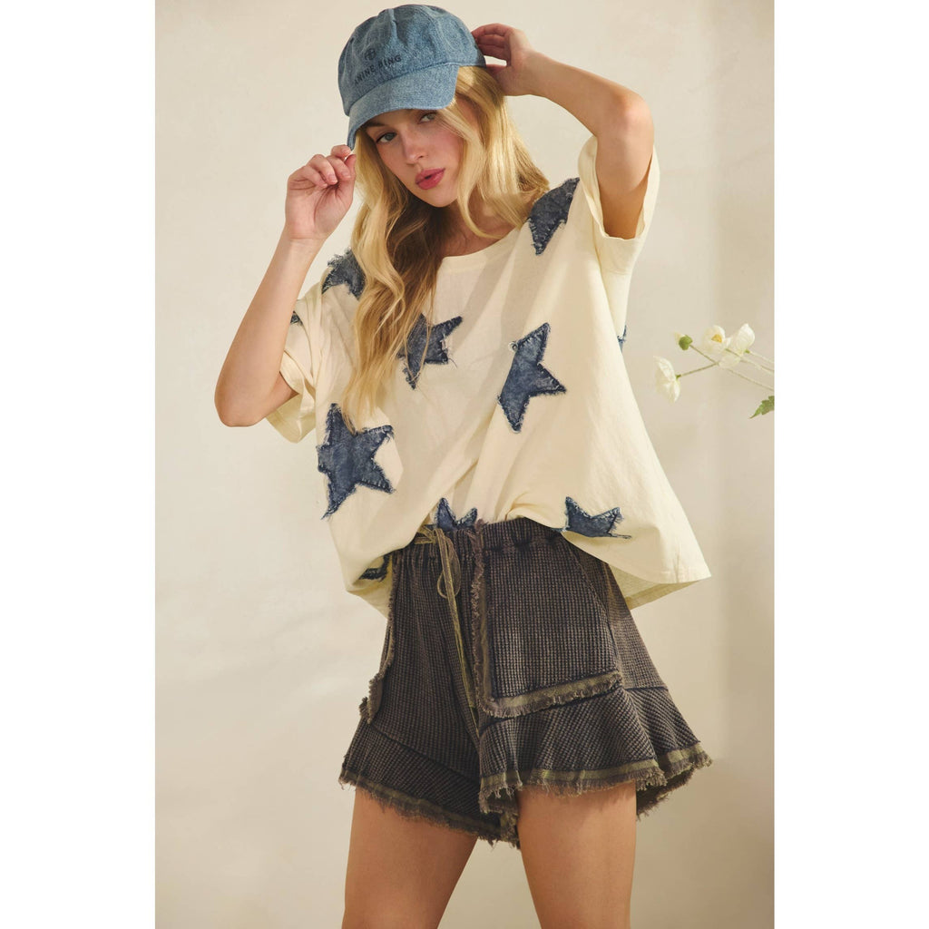 STARLIT DENIM APPLIQUE TEE DUSTY PINK
