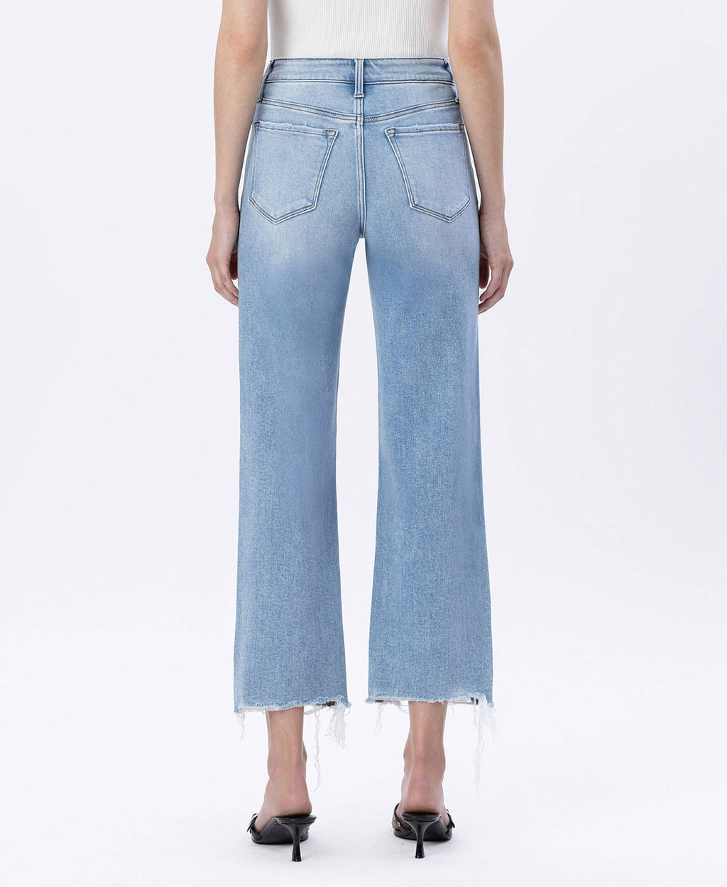 HIGH RISE DISTRESSED CROP SLIM WIDE JEANS