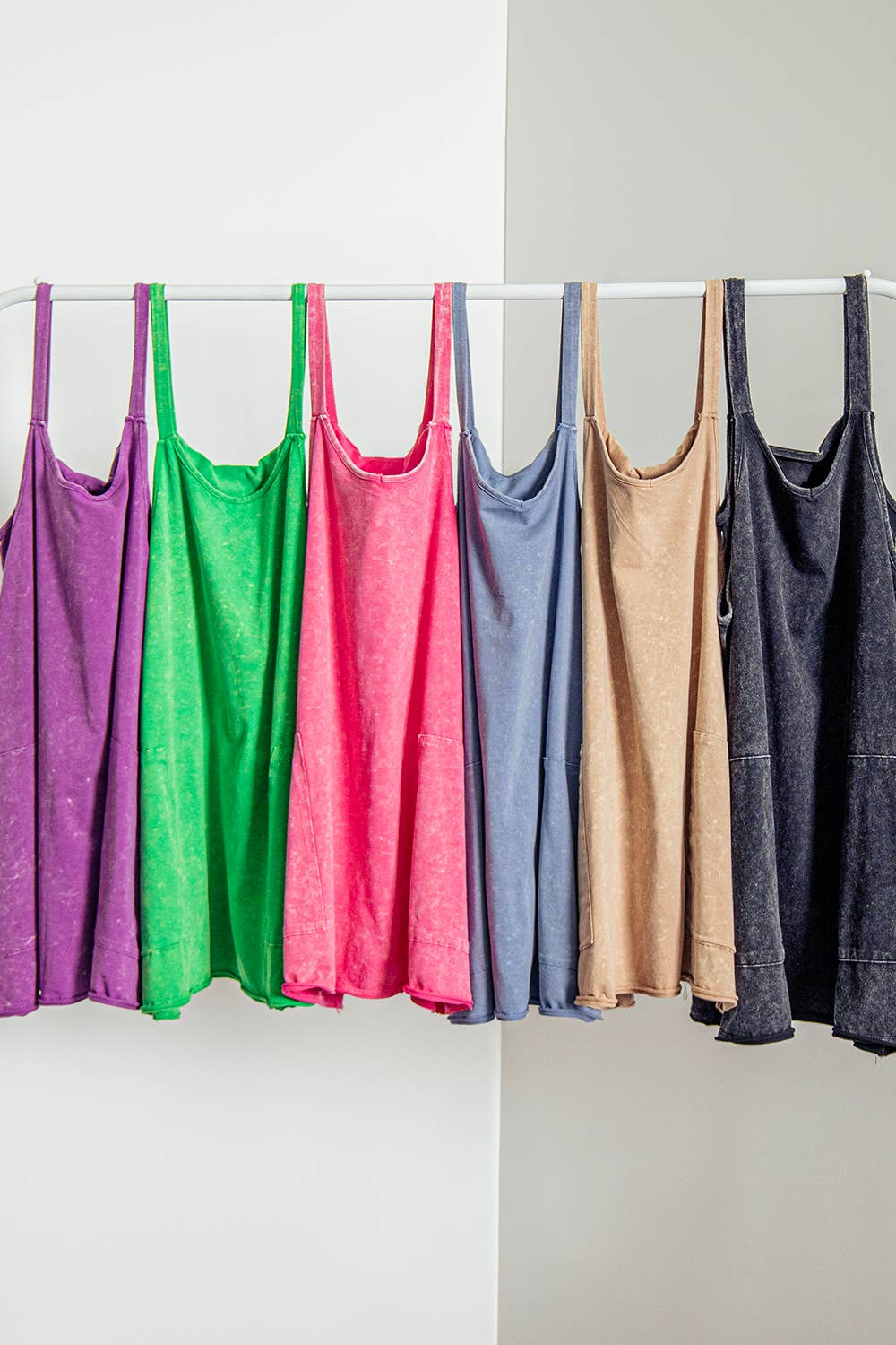 Mineral Washed Knit Mini Dress with Shorts Inside : HOT PINK