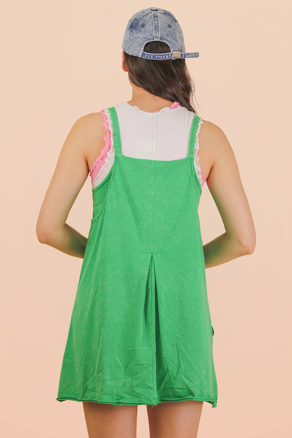 Mineral Washed Knit Mini Dress with Shorts Inside : HOT PINK