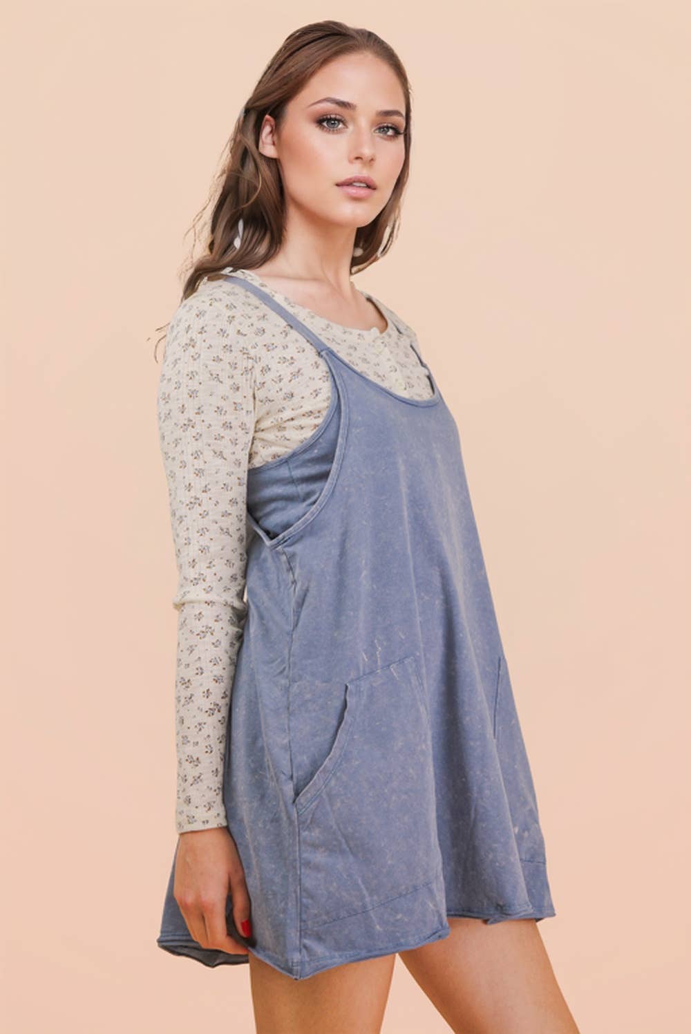 Mineral Washed Knit Mini Dress with Shorts Inside : HOT PINK