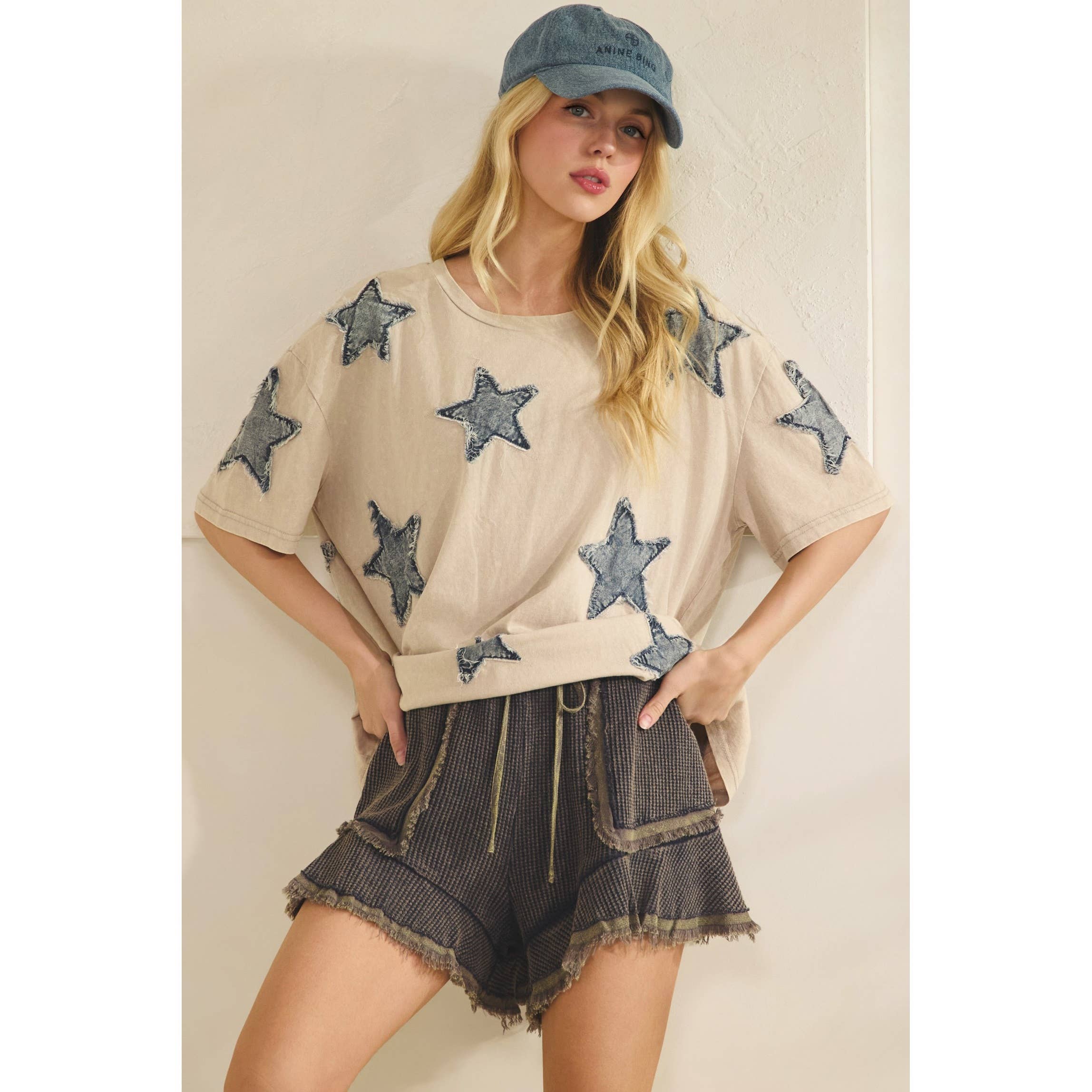 STARLIT DENIM APPLIQUE TEE DUSTY PINK