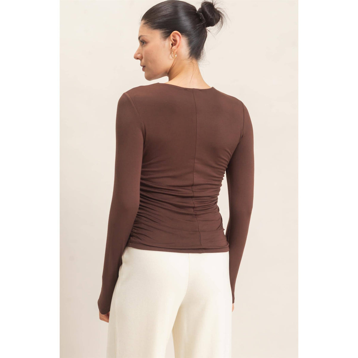 Ruched Long Sleeve Top: BLACK /