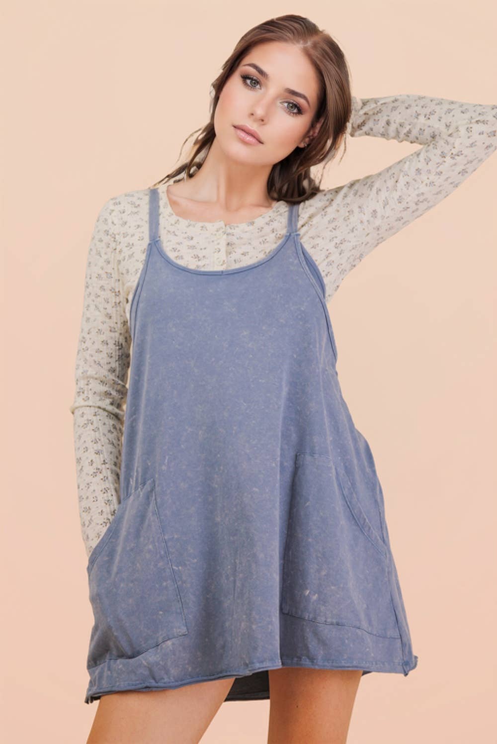 Mineral Washed Knit Mini Dress with Shorts Inside : HOT PINK