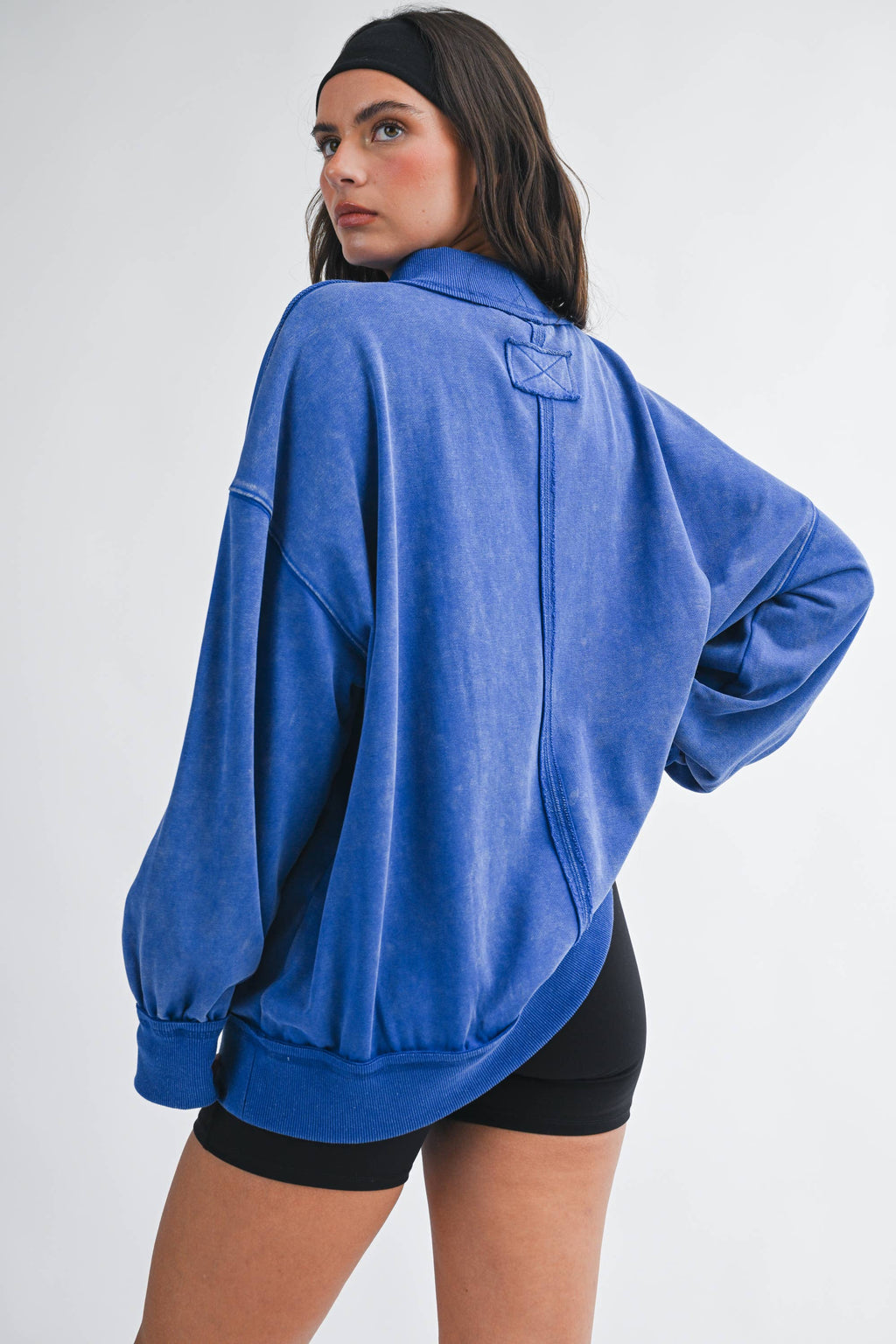 Oversized Mock Neck Washed Sweatshirt: Electric Pink