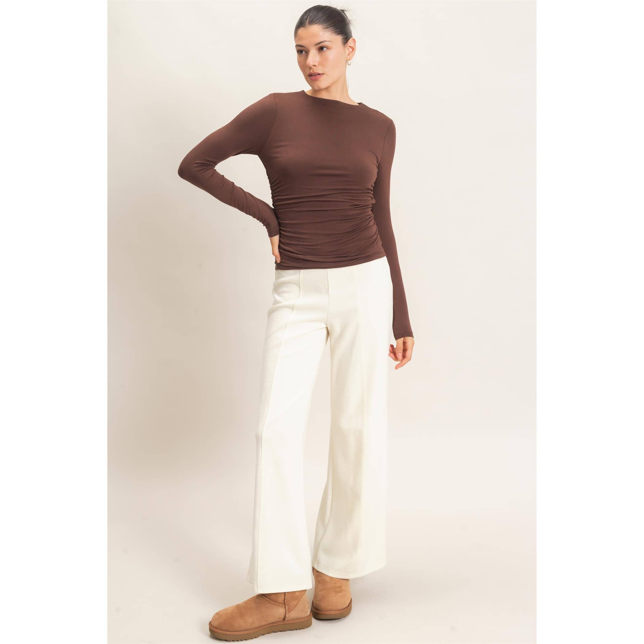 Ruched Long Sleeve Top: BLACK /