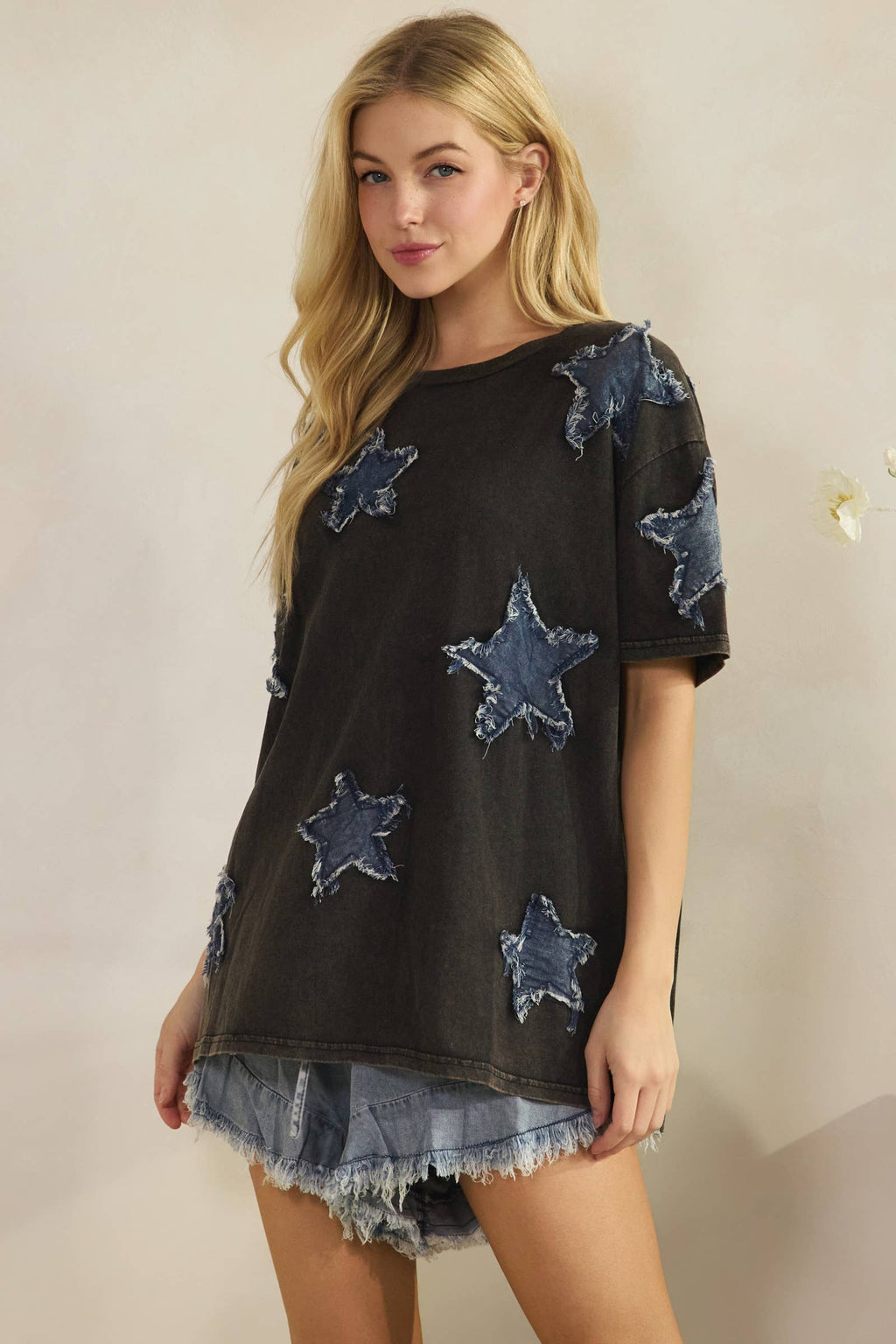 STARLIT DENIM APPLIQUE TEE DUSTY PINK