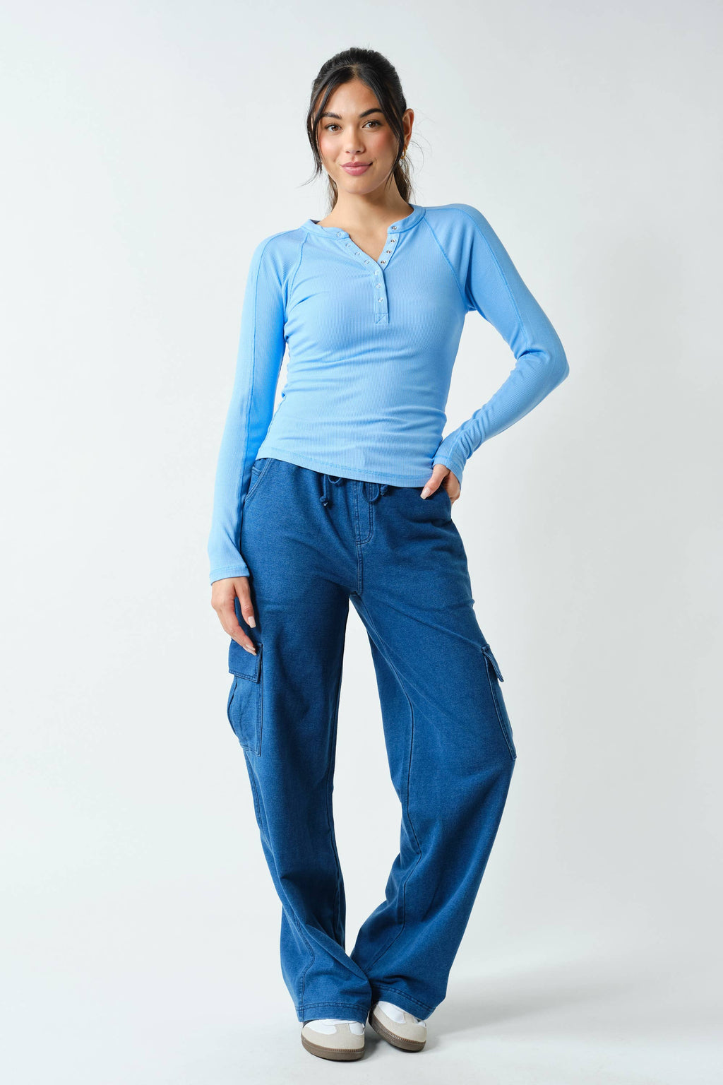 Essential Long-Sleeved Micro-Ribbed Henley Top: YELLOW GLOW