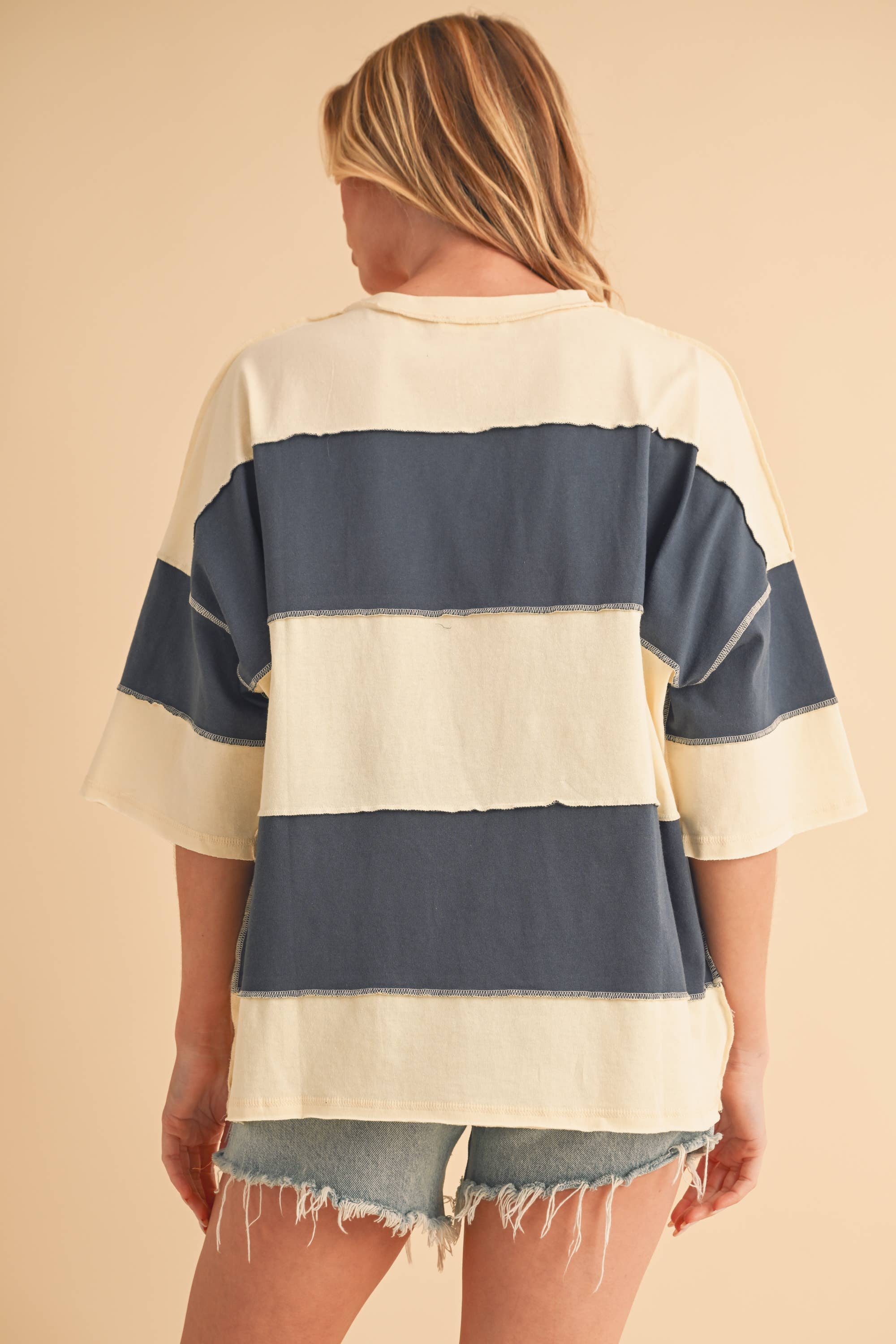 Polly Color Block Top 2: Coral Gray