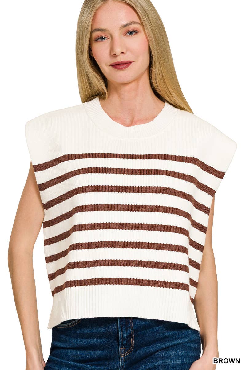 `Oversized Crew Neck Stripe Sweater Vest Zenana: