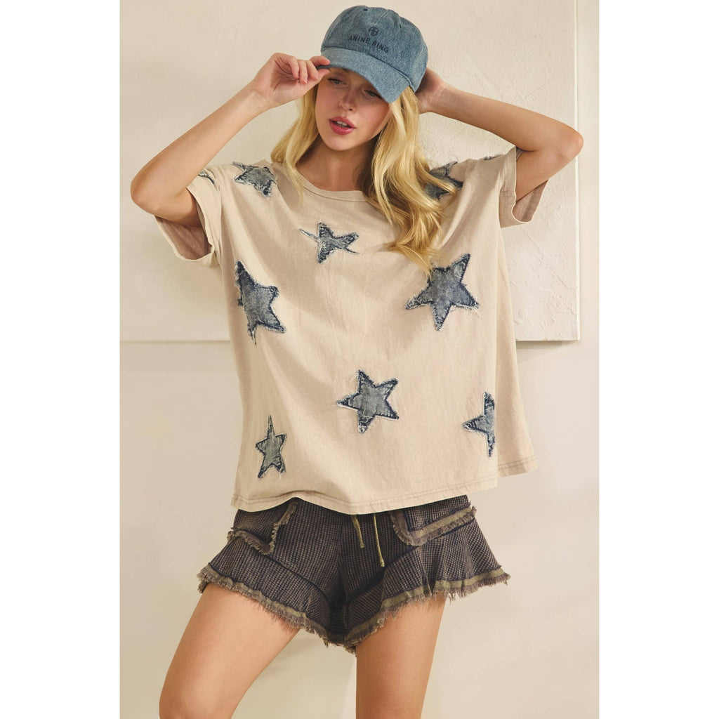 STARLIT DENIM APPLIQUE TEE DUSTY PINK