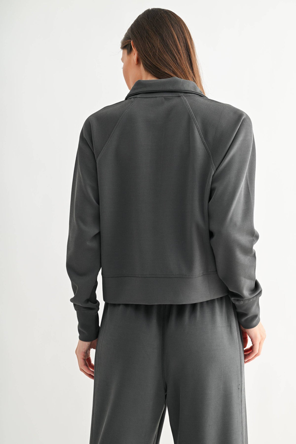 Luxe Sand Wash Rib 1/4 Zip Sweater: ASH GREY