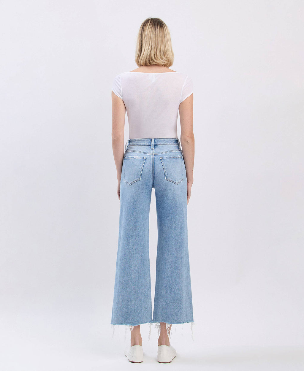HIGH RISE DISTRESSED CROP WIDE JEANS