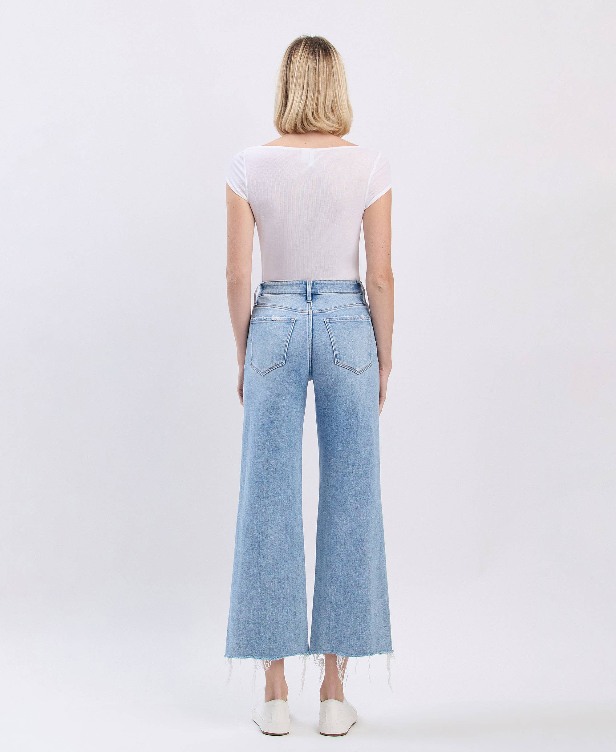 HIGH RISE DISTRESSED CROP WIDE JEANS
