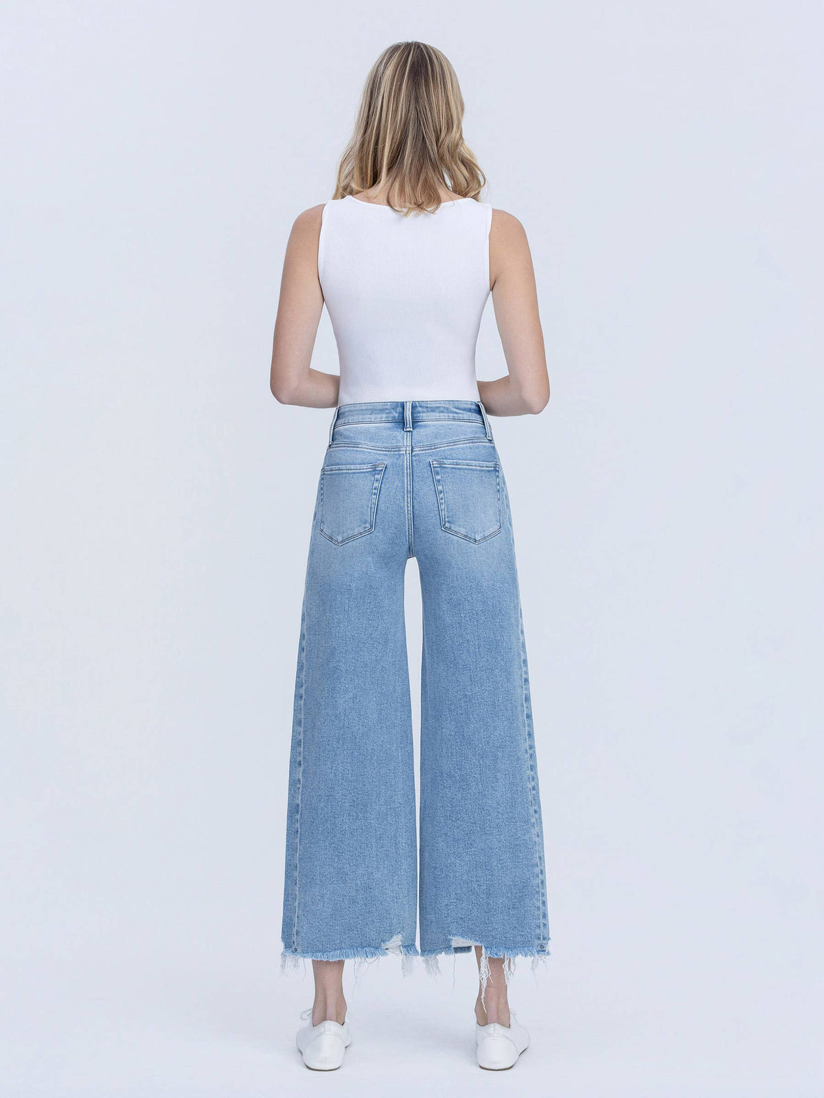 HIGH RISE MEDIUM LIGHT SIDE PANEL CROP WIDE JEANS