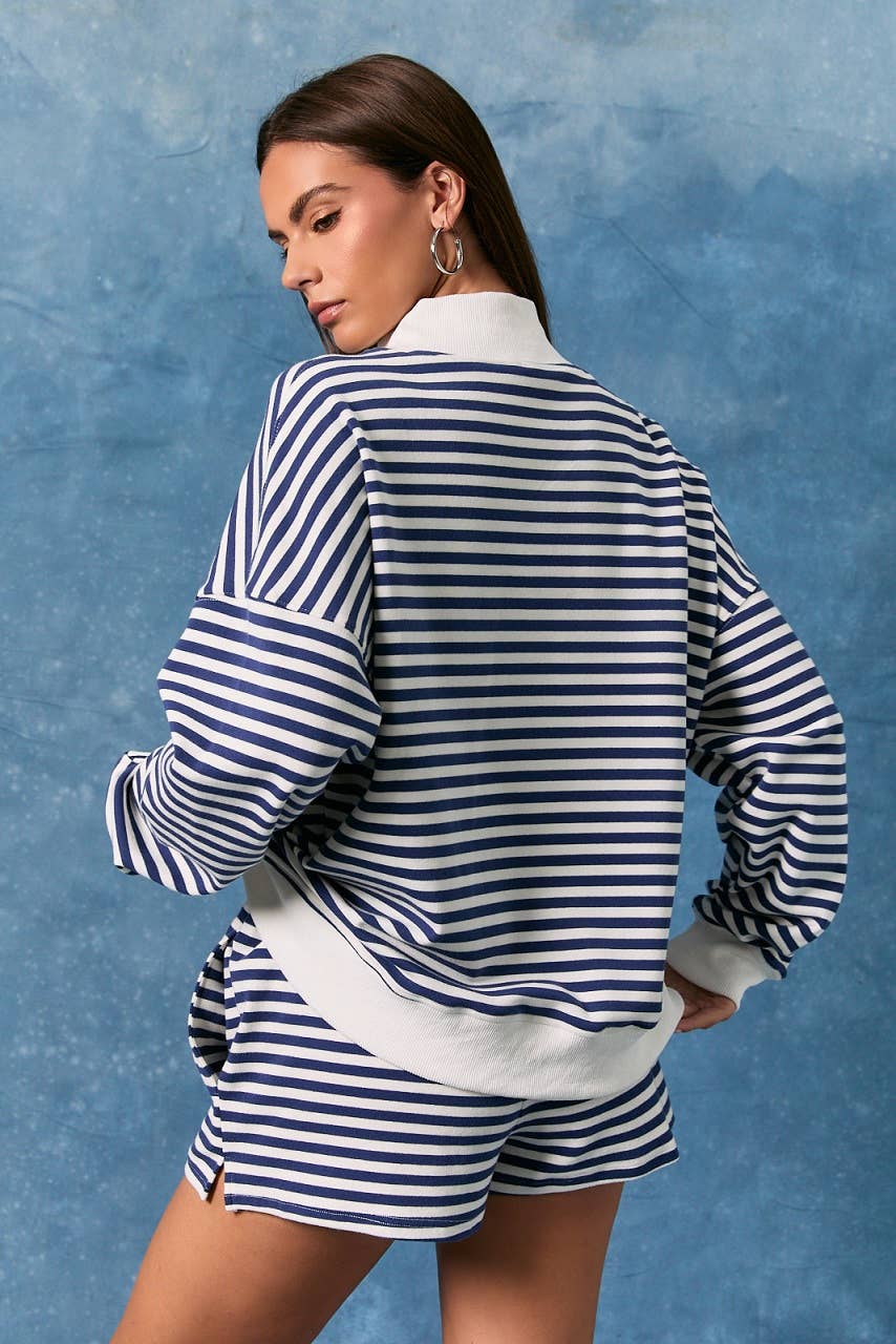 STRIPE MOCK NECK SWEATSHIRTS WITH "USA": NAVY-WHITE STRIPE / XS