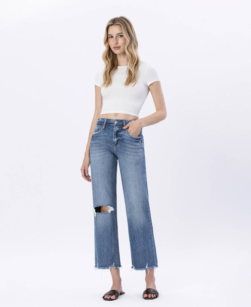 HIGH RISE SLIM WIDE JEANS