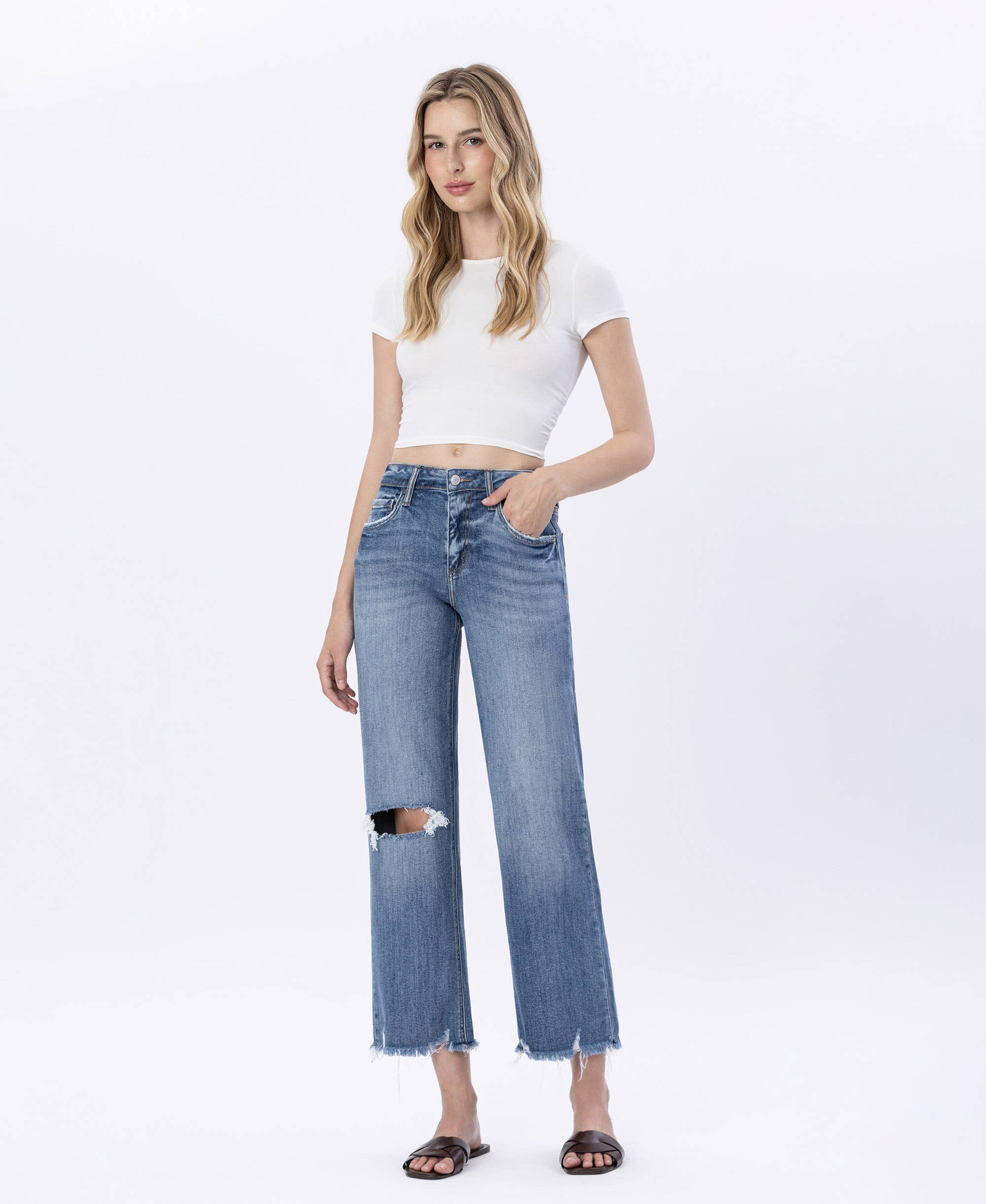 HIGH RISE SLIM WIDE JEANS
