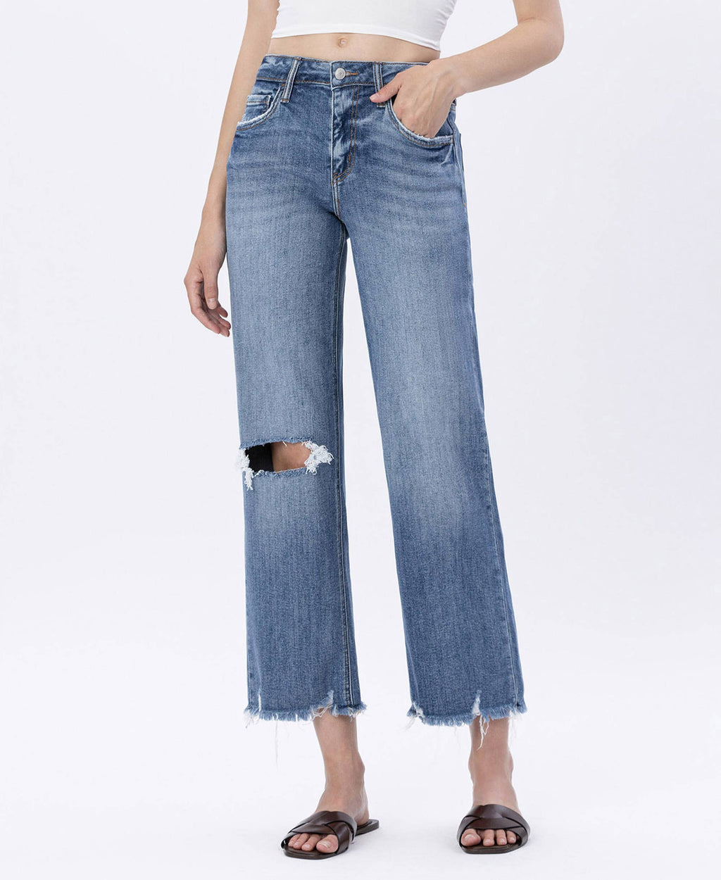 HIGH RISE SLIM WIDE JEANS
