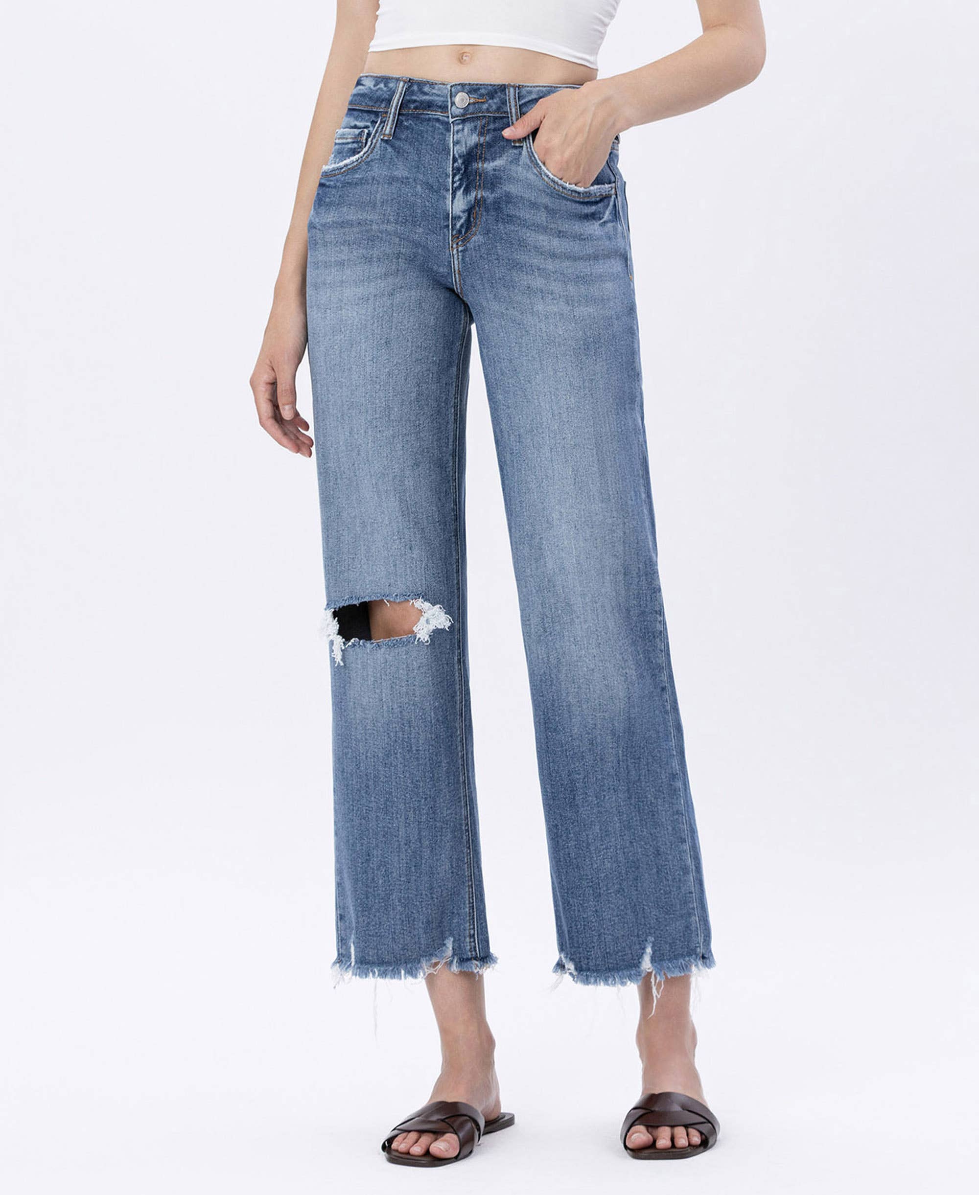 HIGH RISE SLIM WIDE JEANS