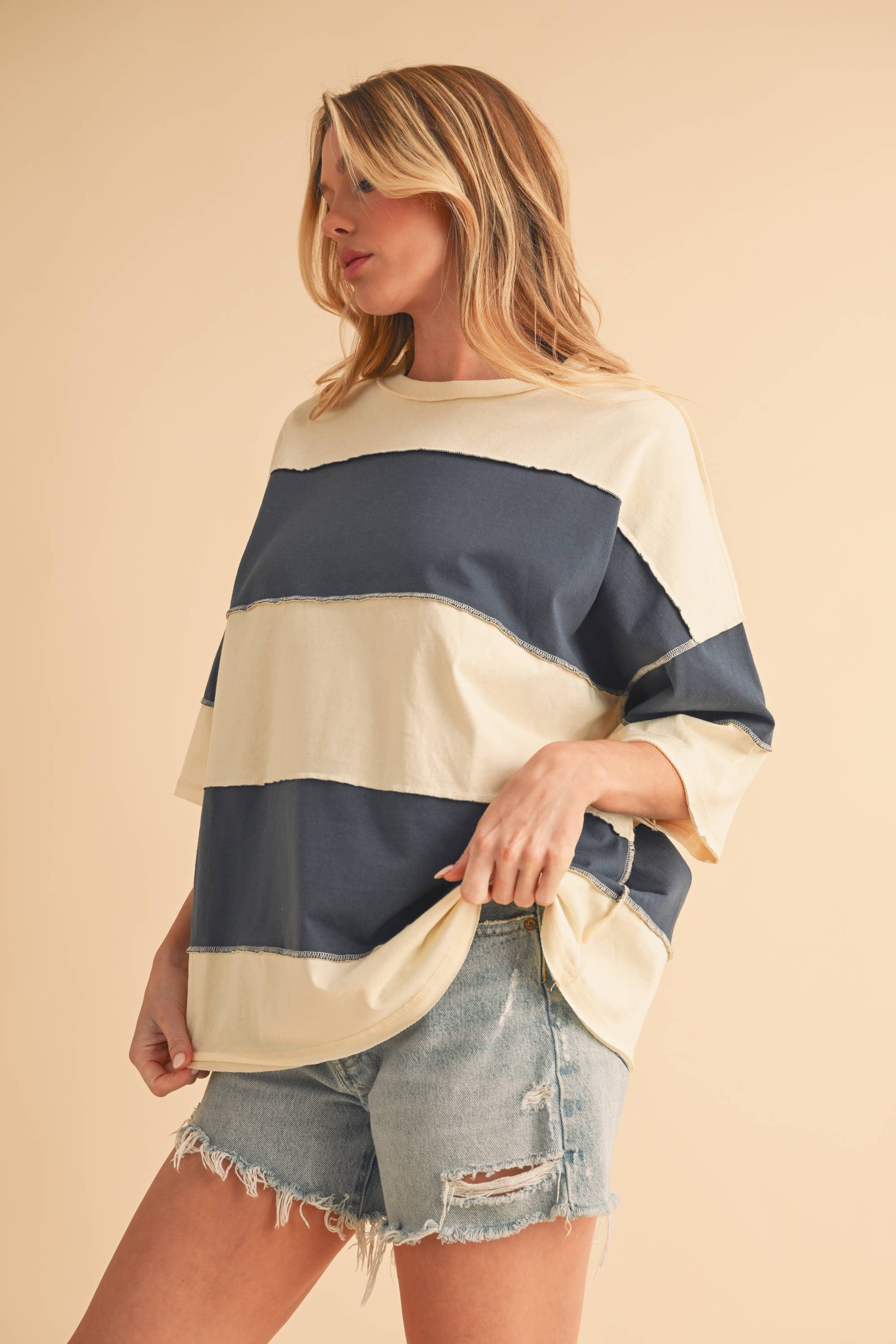 Polly Color Block Top 2: Coral Gray