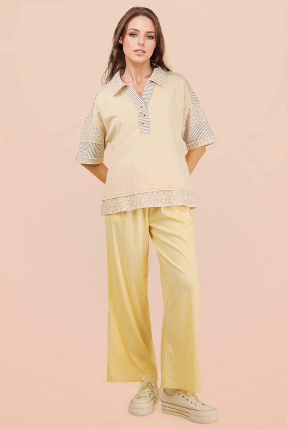 Oversized Half Button Down Collared Knit Top: SAGE