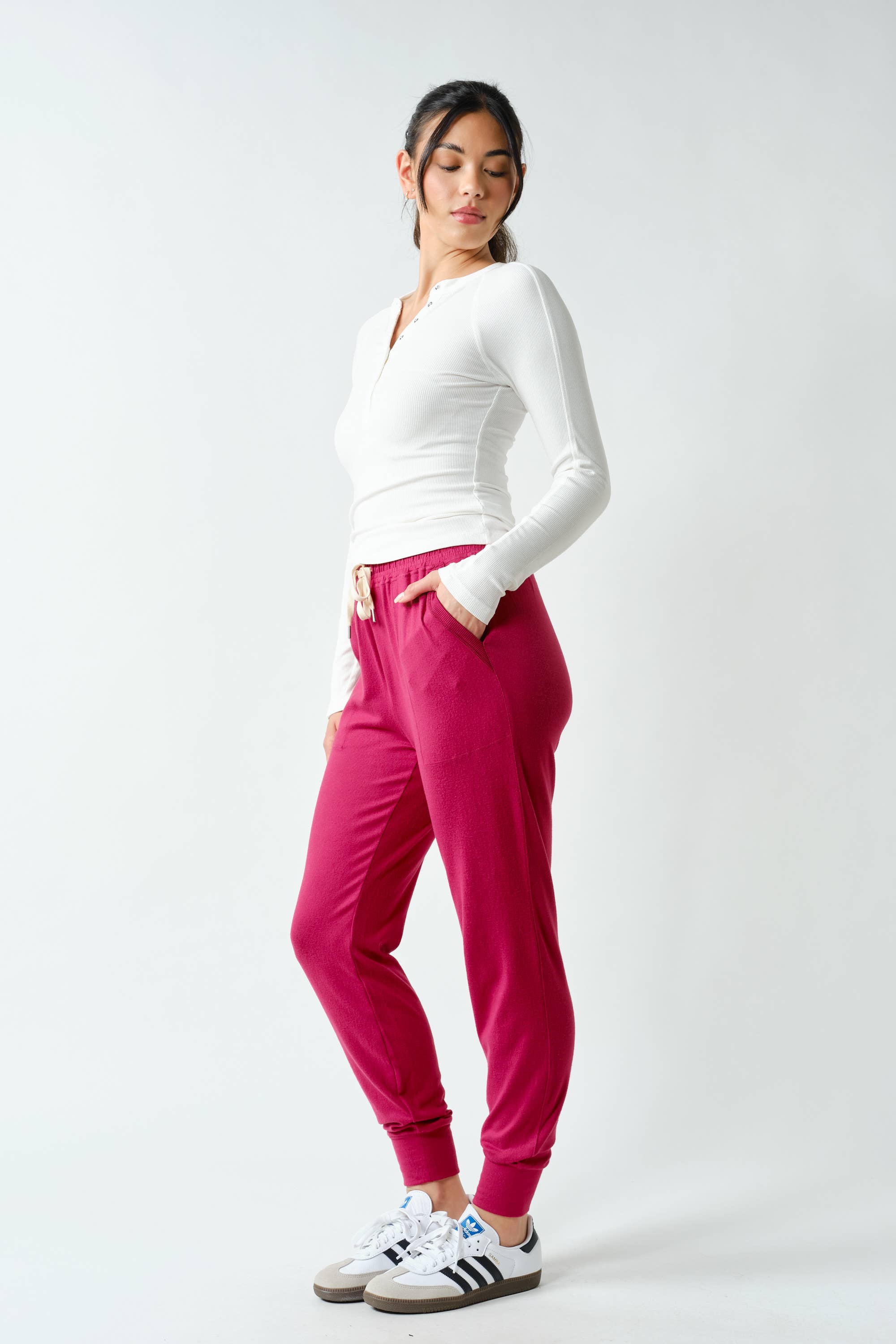 Essential Long-Sleeved Micro-Ribbed Henley Top: NATURAL