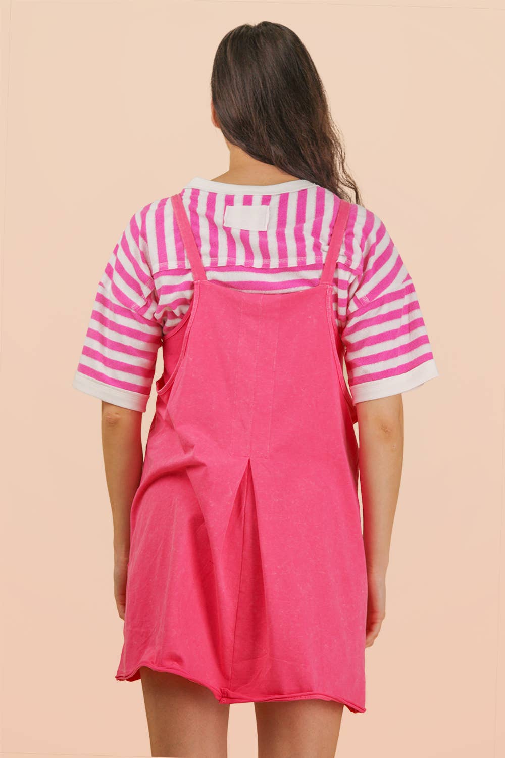 Mineral Washed Knit Mini Dress with Shorts Inside : HOT PINK