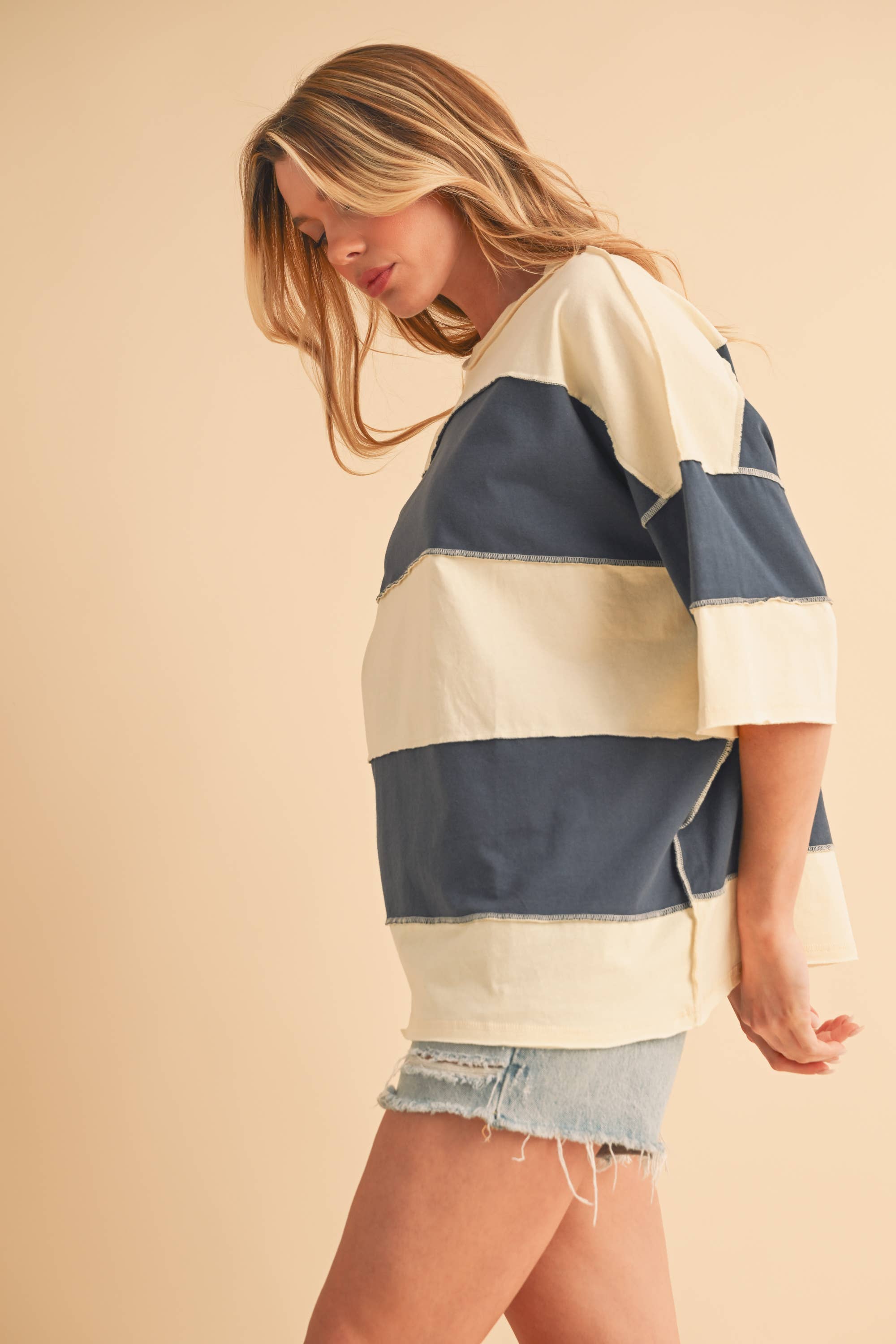 Polly Color Block Top 2: Coral Gray