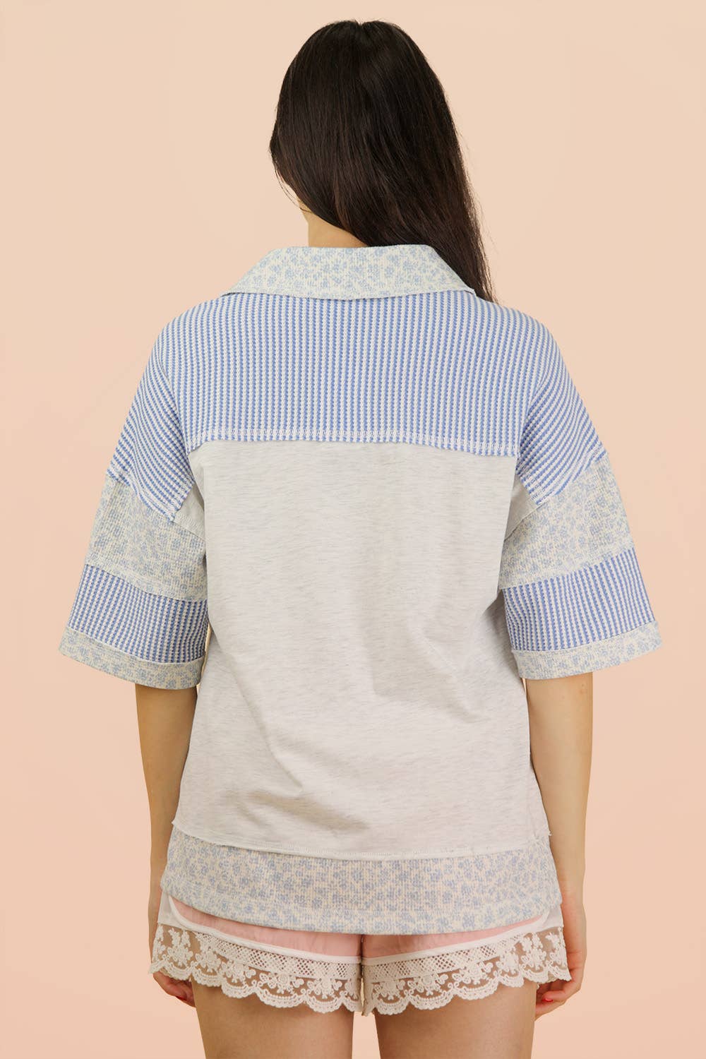Oversized Half Button Down Collared Knit Top: SAGE