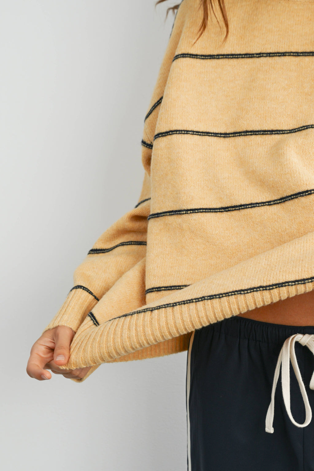 Striped Pattern Drop Shoulder Sweater - BMW7421: TAUPE MULTI / M