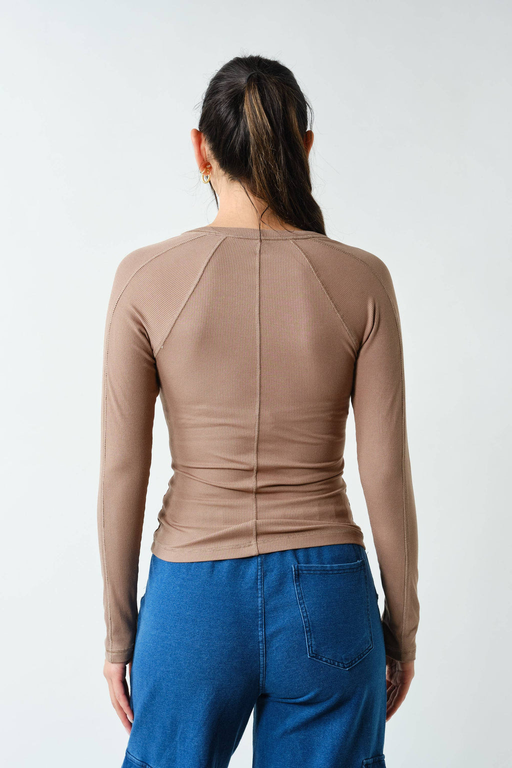 Essential Long-Sleeved Micro-Ribbed Henley Top: NATURAL