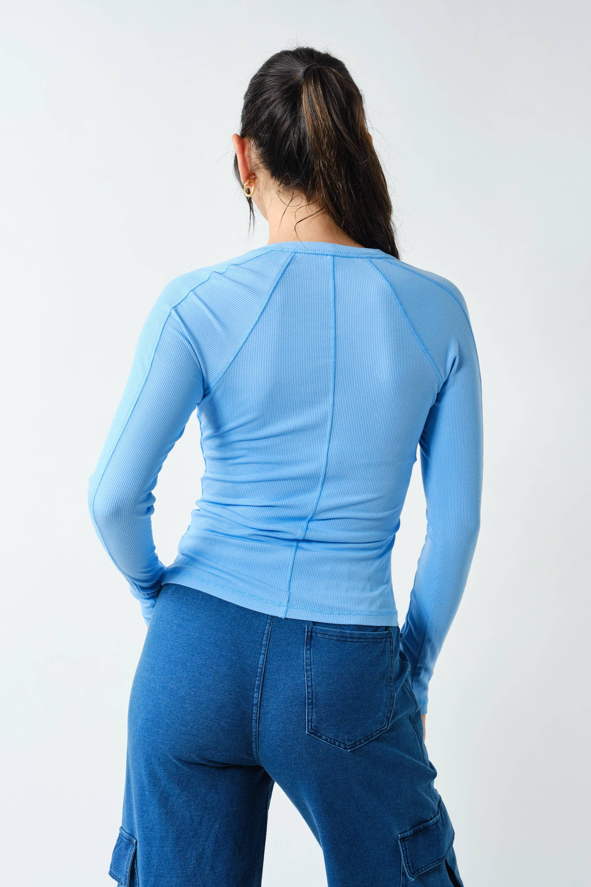 Essential Long-Sleeved Micro-Ribbed Henley Top: YELLOW GLOW