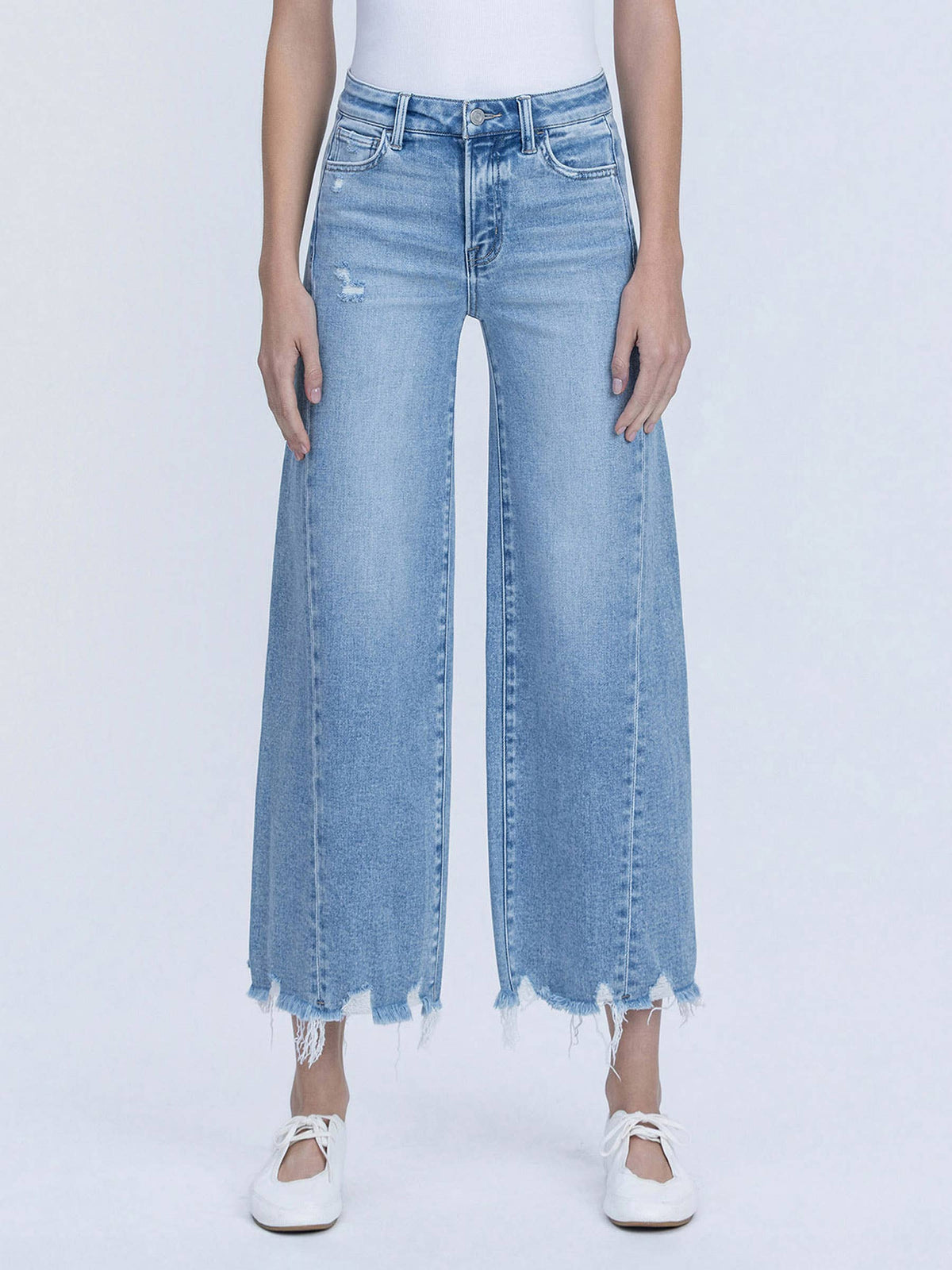 HIGH RISE MEDIUM LIGHT SIDE PANEL CROP WIDE JEANS