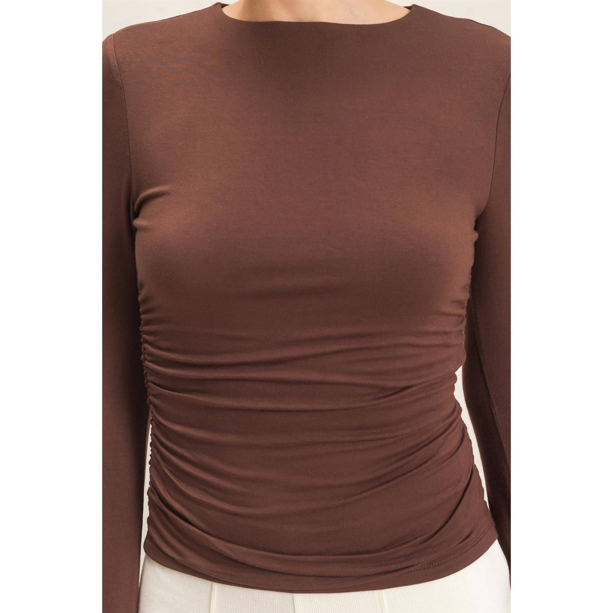 Ruched Long Sleeve Top: BLACK /