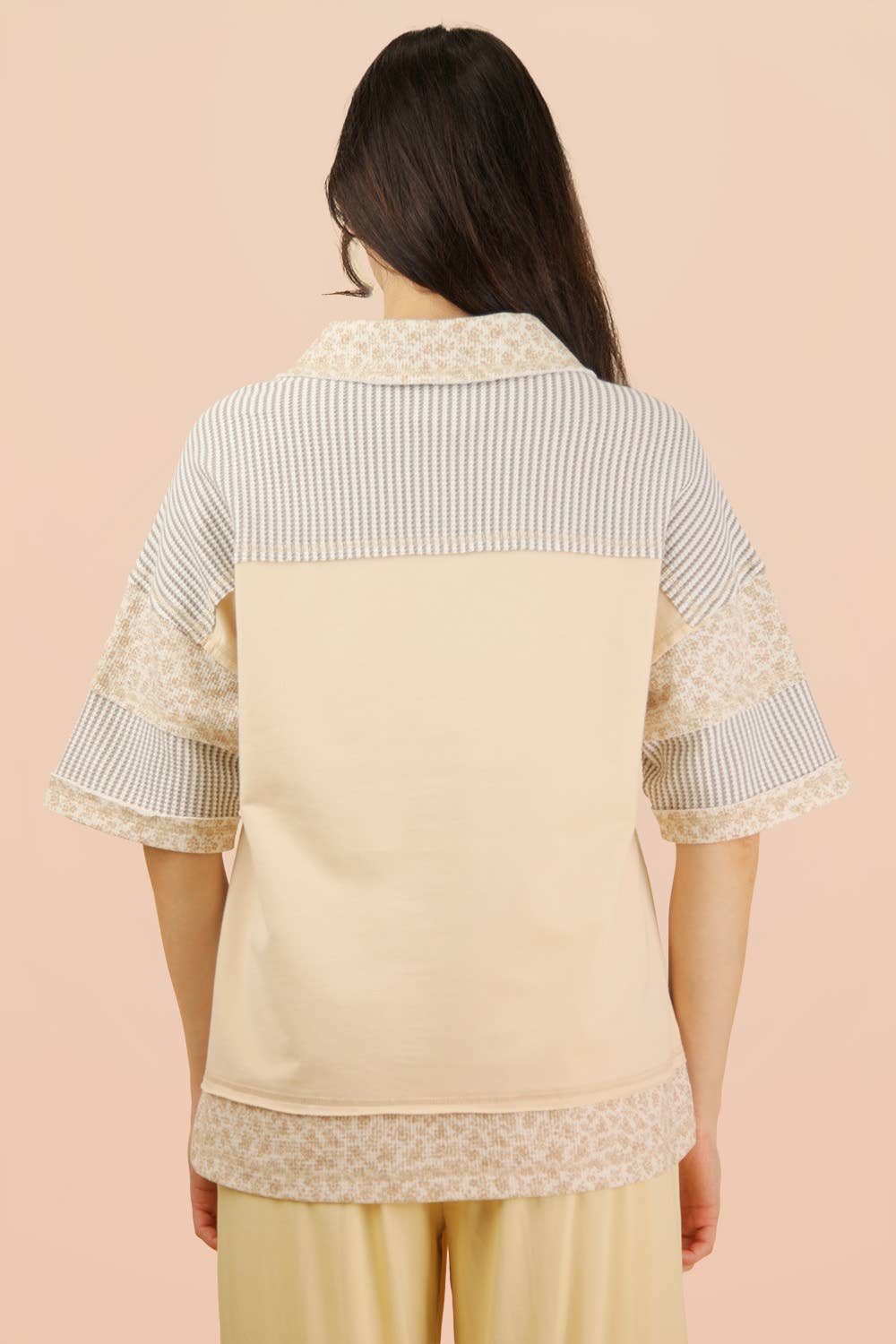 Oversized Half Button Down Collared Knit Top: SAGE