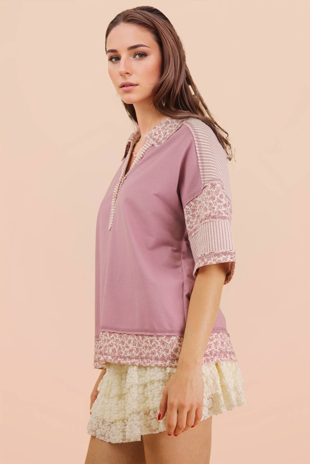 Oversized Half Button Down Collared Knit Top: SAGE