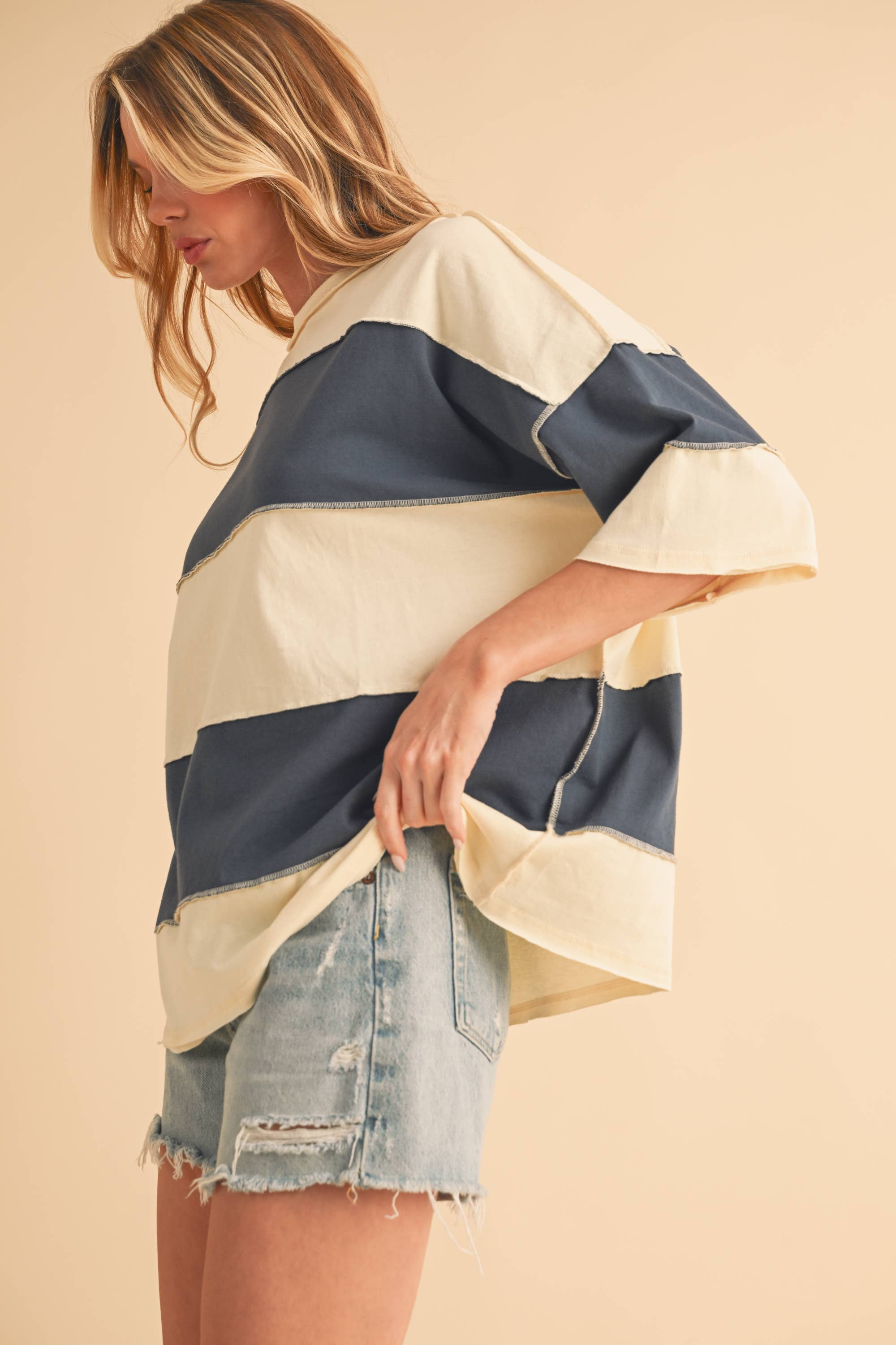 Polly Color Block Top 2: Coral Gray