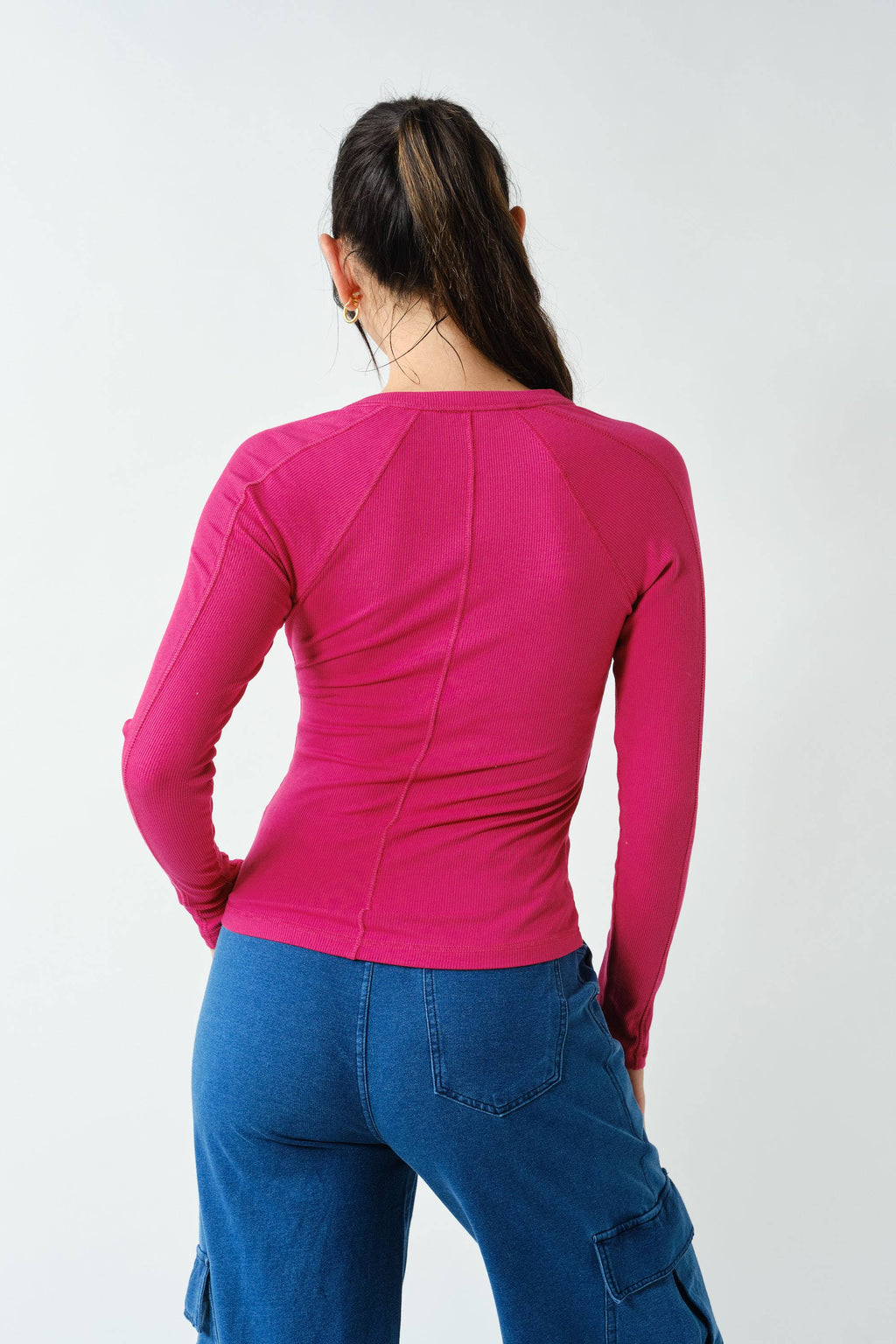 Essential Long-Sleeved Micro-Ribbed Henley Top: YELLOW GLOW