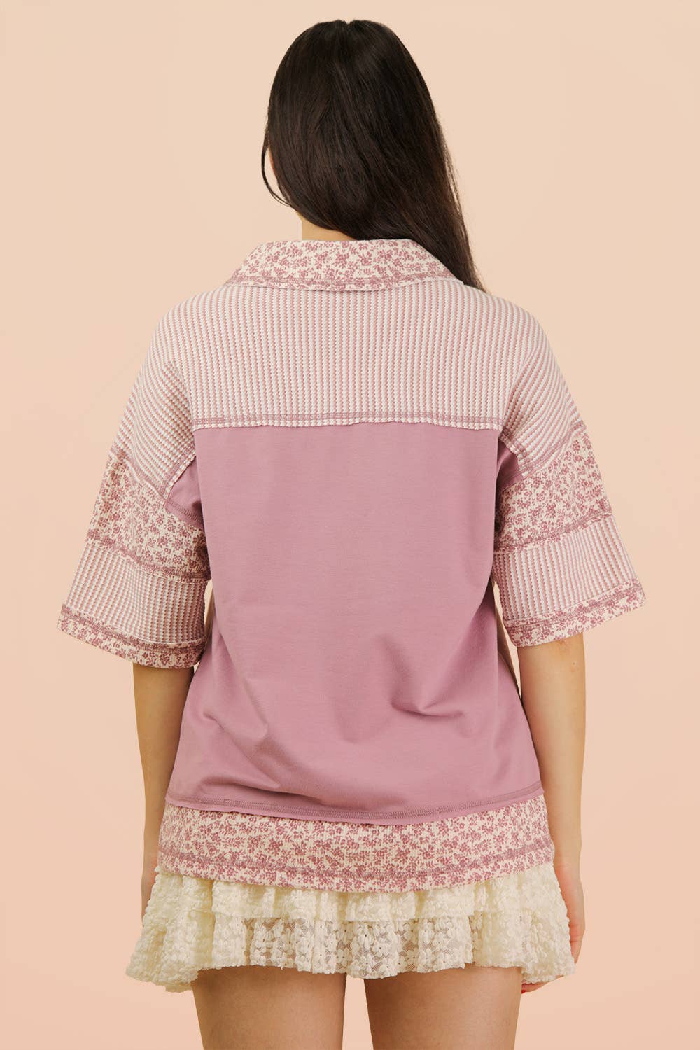Oversized Half Button Down Collared Knit Top: SAGE