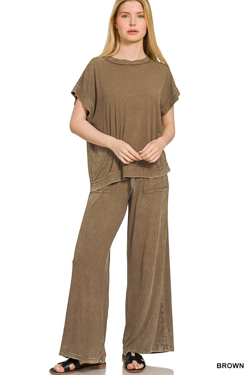 `Ribbed Washed Rayon Top & Pants Set