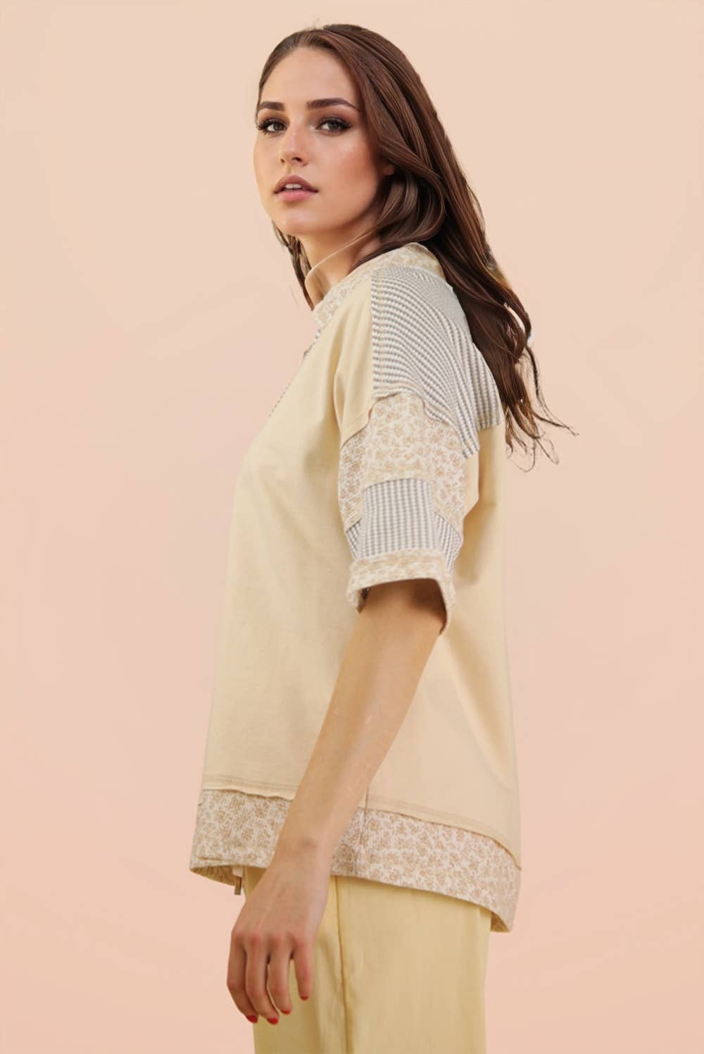 Oversized Half Button Down Collared Knit Top: SAGE
